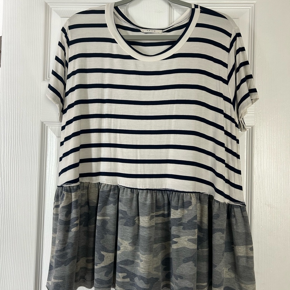 Striped and Camo Peplum Top